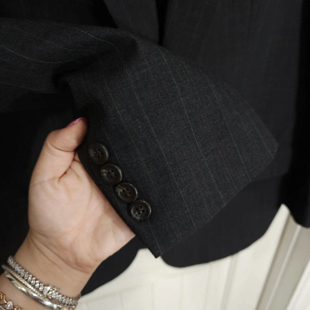Gianni Versace Mens Blazer Vtg 90s Gray Pinstripe Virgin Wool Suit Jacket NWT 51